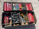 PALLET OF CASTERS, SOCKETS, TOOL BOXES, CABLE CUTTER