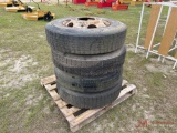 (4) 10 R22.5 TIRES AND STEEL WHEELS