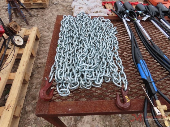 APPROXIMATELY 75' 3/8" CHAIN WITH 2 HOOKS