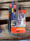 (2) CRESCENT WRENCHES, (1) PIPE WRENCH, (1) SOCKET SET