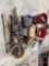 CONTENTS OF PALLET HAND WINCH, NAILS, STAPLES, PIPE CUTTER, BOLTS, CHAINSAW CHAINS