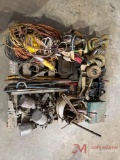 CONTENTS OF PALLET EXTENSION CORDS, VARIOUS TOOLS, RATCHET STRAPS, TOOL BELTS