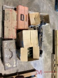 CONTENTS OF PALLET TRACTOR PARTS, TOOL BOXES WITH CONTENTS, HAY TEDDER TINES