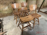 (3) WOODEN CHAIRS AND WOODEN HIGH CHAIR