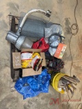 CONTENTS OF PALLET LIGHT, METAL FENCE, TOOLS, TARP