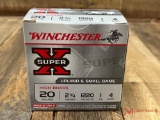 25 ROUND BOX OF WINCHESTER SUPER X 20GA HIGH BRASS 2 3/4IN #4 SHOT AMMO