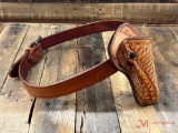 ETW BASKET WEAVE LEATHER HOLSTER WITH LEATHER BELT