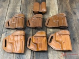 GROUP OF 6 KIRKPATRICK TAN LEATHER HOLSTERS AND 1 MAGAZINE HOLDER, SHC, G44, 43, 42, 938, UNMARKED,