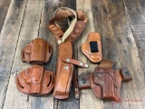 GROUP OF 5 MISC TAN LEATHER HOLSTERS,