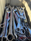 BOX OF VARIOUS LARGE WRENCHES...