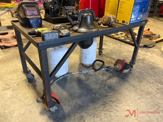 5' X 2 1/2' ROLLING METAL SHOP TABLE