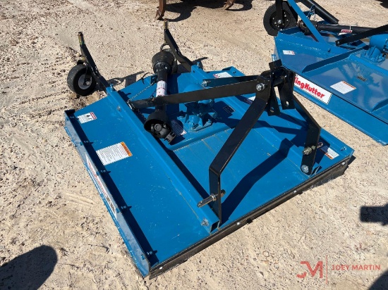 UNUSED KING KUTTER XB 4' ROTARY CUTTER, DUEL SOLID RUBBER TAIL WHEELS, 3PH, PTO, (BLUE)