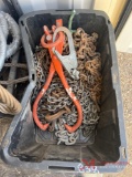 BOX OF CHAIN AND VARIOUS HOOKS