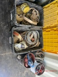 (2) TOTES OF VARIOUS STRAPS, (3) BUCKETS OF VARIOUS SHACKLES