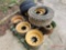 (7) STEEL WHEELS, (1) SKID STEER TIRE, (2) 235/80 R17 TIRES