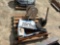 CONTENTS OF PALLET, METAL STANDS, HOSE REEL, MANUAL OIL PUMP