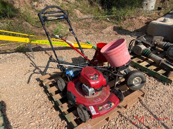 TORO PUSH MOWER AND (2) WALK BEHIND SPREADERS