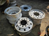(3) ALUMINUM TRUCK WHEELS & (2) STEEL WHEELS