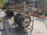 30' X 6' METAL TIRE RACK W/ VARIOUS TIRES & CONTENTS
