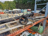 CONTENTS OF TWO SHELVES, ROAD SIGNS, WATER METER BOX, PIPE FITTINGS, GOOSENECK PLATE