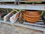 CONTENTS OF THREE SHELVES, METAL MANHOLE COVERS, SAFETY BARRIERS
