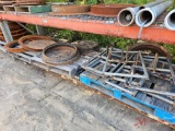 CONTENTS OF THREE SHELVES, MANHOLE LIDS/COVERS, PLASTIC PIPING, VARIOUS TIRES, METAL PIPE, AND METAL