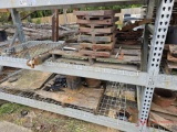CONTENTS OF FOUR SHELVES, FIFTH WHEEL HITCH, WATER VALVE BOX, VARIOUS METAL PIPE FITTINGS, DRIVE SHA