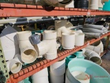 CONTENTS OF SHELF, VARIOUS PLASTIC AND PVC PIPE FITTINGS
