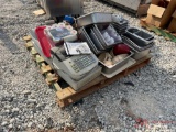 CONTENTS OF PALLET: STAINLESS PANS, CASH REGISTER, DISHES