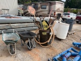 WHEEL BARRELS, SIGNS, HAND TOOLS, TRASH CANS