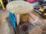CONTENTS OF PALLET TABLE, TOOLS, CHAIR, HEDGE TRIMMER