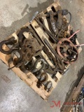 PALLET LOT OF CLEVISES, CHAINS AND TOOLS