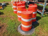 NUMEROUS SAFETY BARRELS AND SAFETY SIGNS AND PALLET OF PIPE FITTINGS