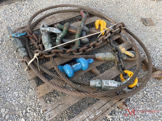 PALLET OF LARGE SHACKLES AND CABLE
