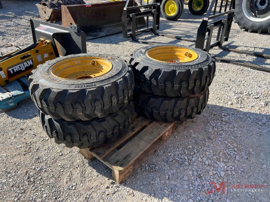 (4) NEW 10-16.5 SKID STEER TIRES AND WHEELS