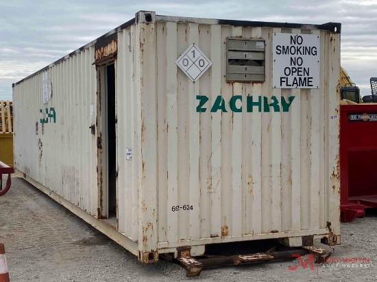 40' CONTAINER WITH OIL TANKS, PUMPS, HOSES AND AIR COMPRESSOR