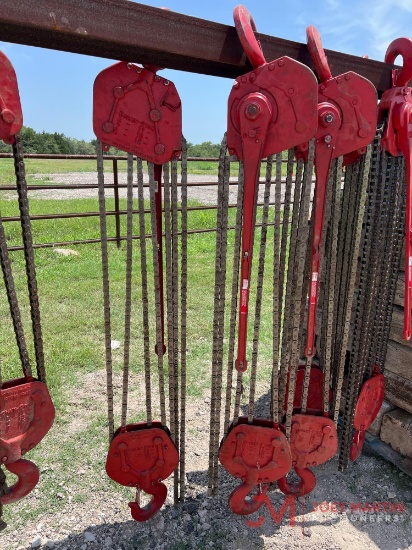 (1) COFFING ROLLER CHAIN MANUAL LEVER HOIST, 5 CHAIN, 9 TON