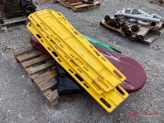 MISCELLANEOUS PALLET OF BACK BOARDS, AMBULANCE KITS