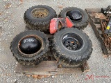 CONTENTS OF PALLET: HONDA FOUR WHEELER TIRES & WHEELS, 2 HELMETS, ALTERNATOR