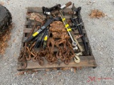 CONTENTS OF PALLET: RECIEVER HITCHES, RATCHETS, JCB SKID TEETH, LAWNMOWER BLADES