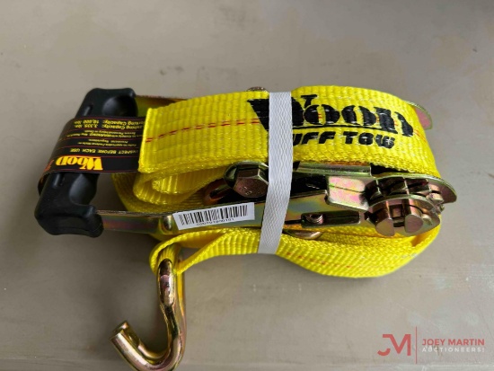 UNUSED 2" RATCHET STRAP W/ J HOOKS