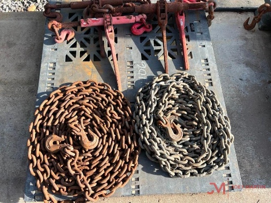 SET OF (4) RATCHET BINDERS AND (2) CHAINS