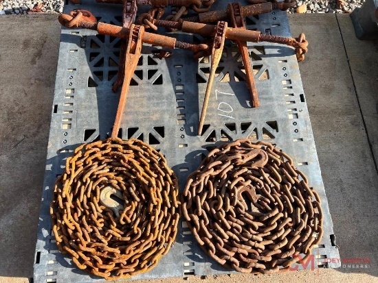 SET OF (4) RATCHET BINDERS AND (2) CHAINS