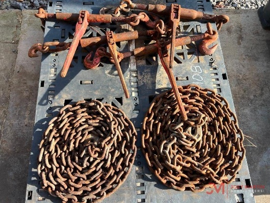 SET OF (4) RATCHET BINDERS AND (2) CHAINS
