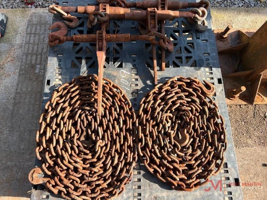 SET OF (4) RATCHET BINDERS AND (2) CHAINS
