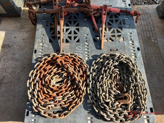 SET OF (4) RATCHET BINDERS AND (2) CHAINS