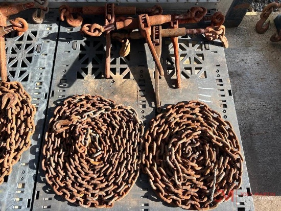 SET OF (4) RATCHET BINDERS AND (2) CHAINS