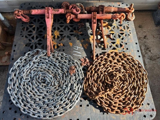 SET OF (4) RATCHET BINDERS AND (2) CHAINS