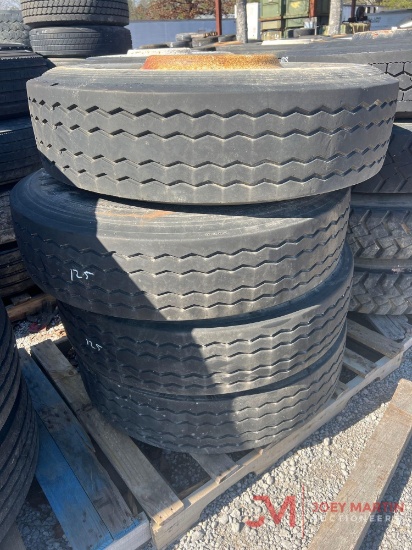 (4) 285/75/R24.5 TRUCK TIRES & STEEL WHEELS