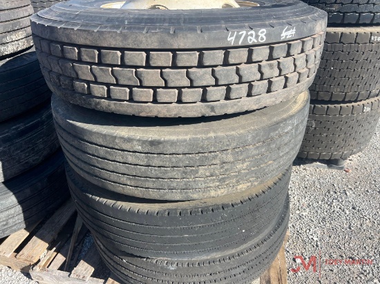 PALLET OF (4) VARIOUS TIRES & STEEL WHEELS
